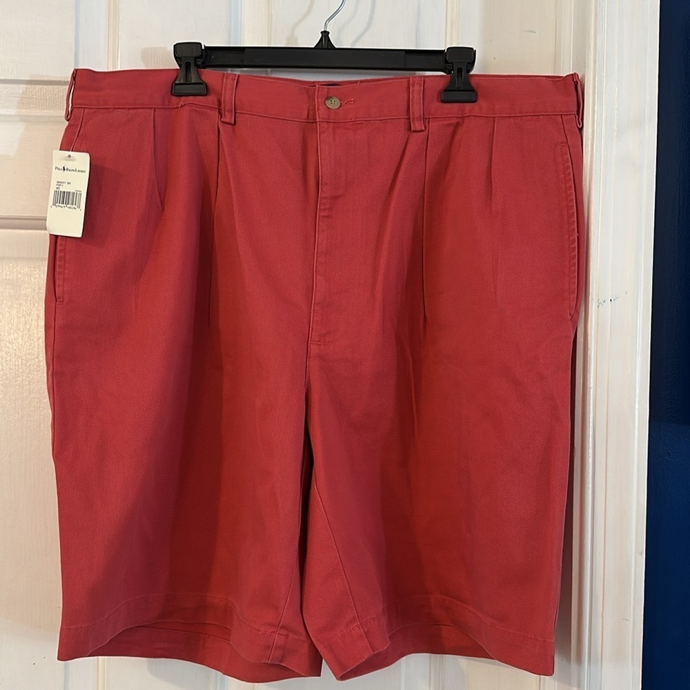 NWT Men’s Polo by Ralph Lauren Tyler Pleated Red Chino Cotton Shorts Size 40